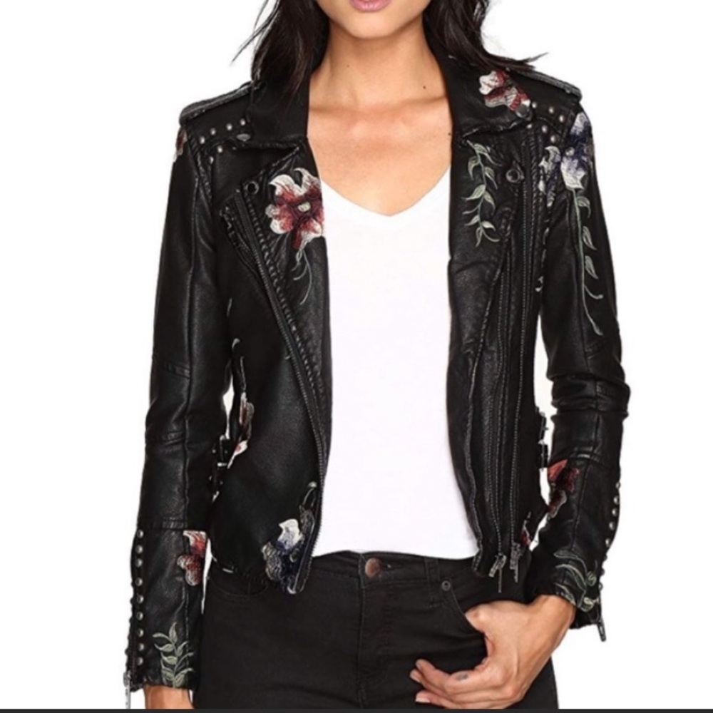 Blank NYC Floral Vegan Leather Jacket *never worn*